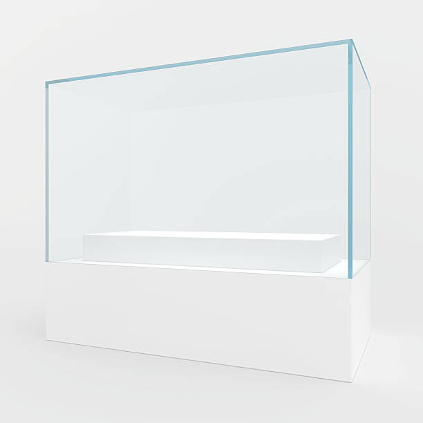 istock Empty glass showcase for exhibit. gray background 493892024
