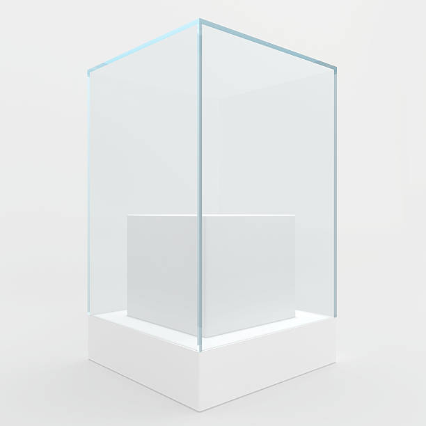 istock Empty glass showcase for exhibit. gray background 493892044