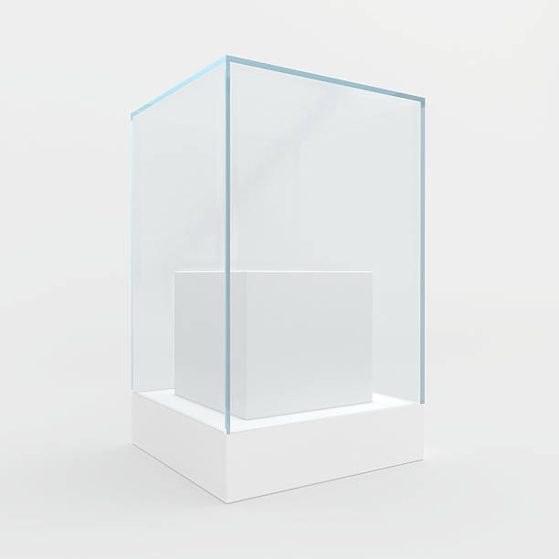 istock Empty glass showcase for exhibit. gray background 493892116