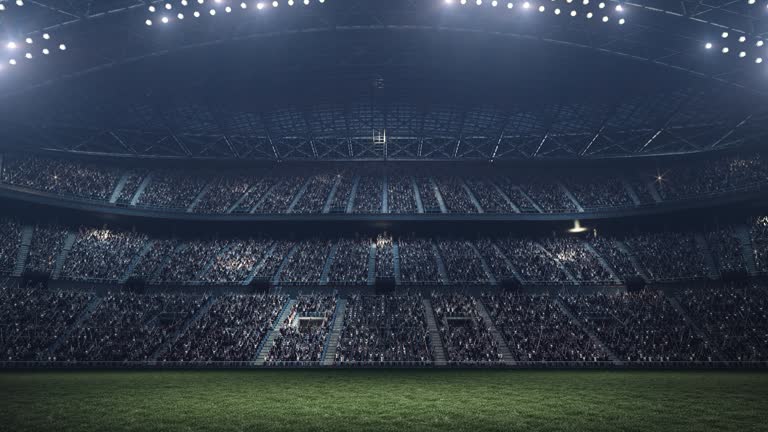 Evening soccer stadium background full of spectators