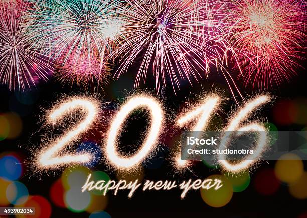 Happy New Year 2016 Written With Sparkle Firework Stock Photo - Download Image Now - 2015, 2016, Abstract