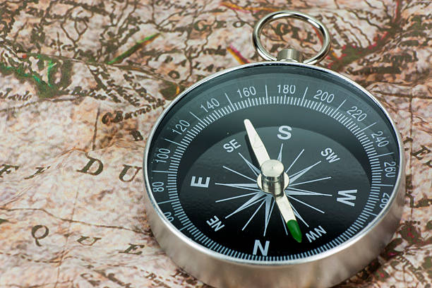 Finding Your Direction - Compass and Map stock photo
