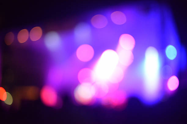 Blue Purple Brurred Stage, Summer Night Free Music Concert, Europe stock photo