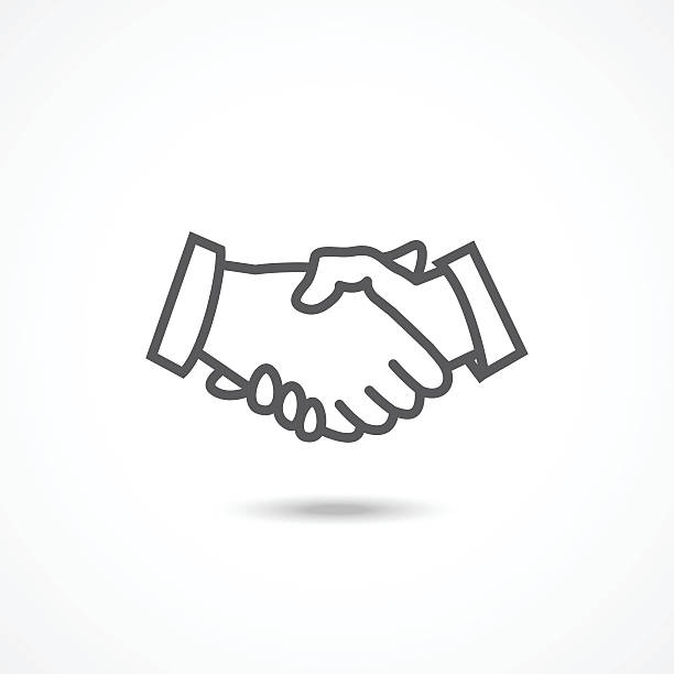 Handshake icon Gray Handshake icon with shadow on white background shadow team business business person stock illustrations