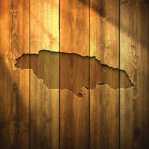 Vector illustration of Jamaica Map on lit Wooden Background