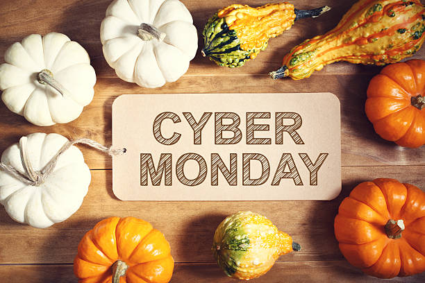 istock Cyber Monday message with colorful pumpkins 493907596