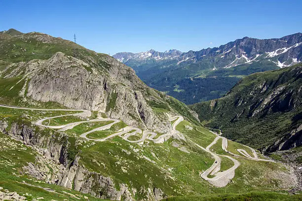Tremola road to San Gottardo mountainpass, Alps mountain roads.