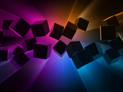 dark cubes wiht light ray on dark background