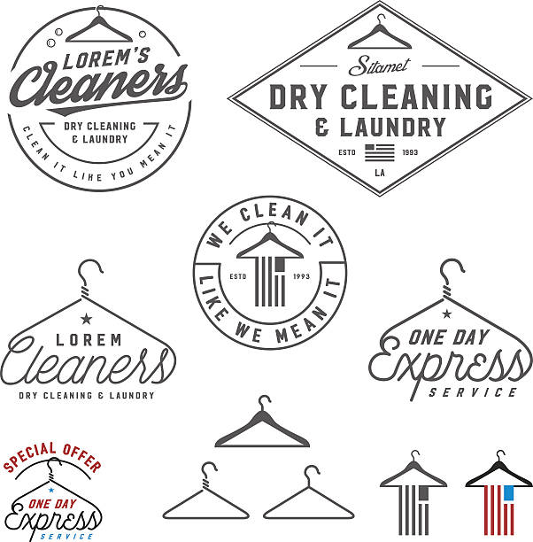 Vintage dry cleaning emblems, labels and design elements.