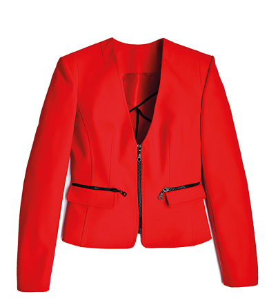 Red Women's jacket. Isolated object on a white background.