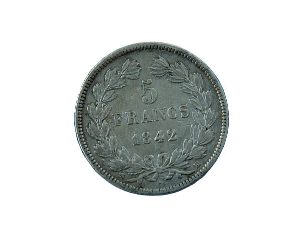 ancient silver coin France  francs  on  white background