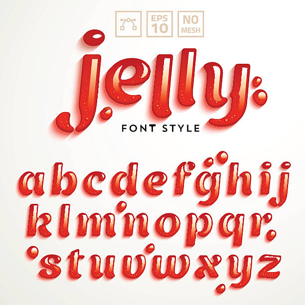 Vector latin alphabet made of strawberry jelly. Font style. Vector latin alphabet made of strawberry jelly. Liquid font style. gelatin dessert stock illustrations