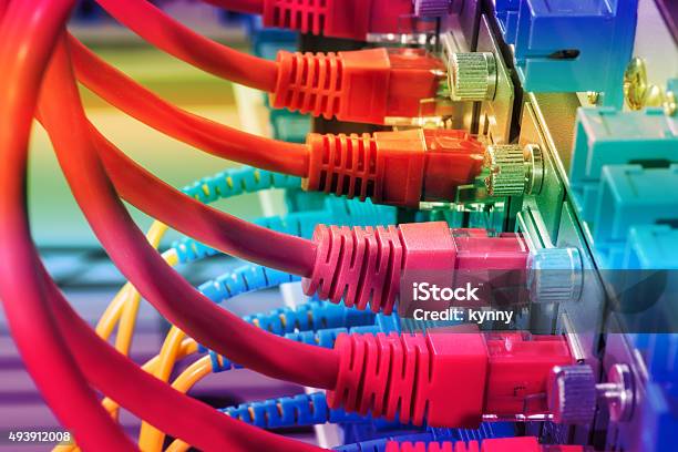 Network Cables Connected To Switch Stock Photo - Download Image Now - 2015, Blue, Business
