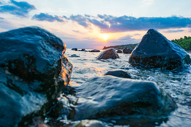 zachód słońca w sithonia, psakoudia nad egee morze - multiple exposure long sea water zdjęcia i obrazy z banku zdjęć