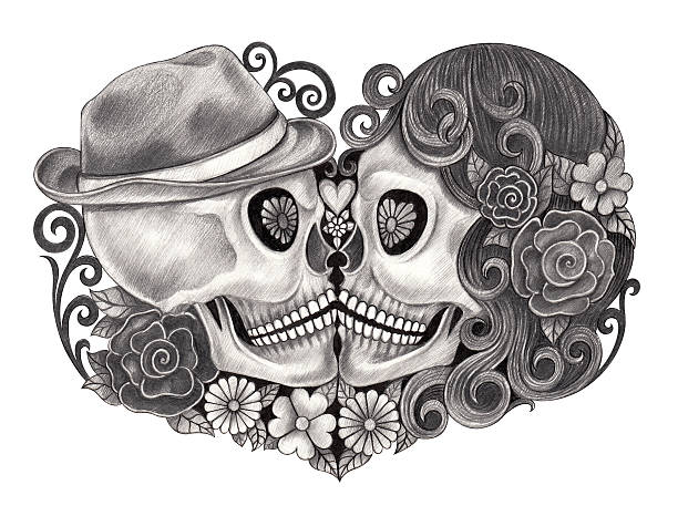 ilustrações de stock, clip art, desenhos animados e ícones de arte crânio amor dia dos mortos. - spooky cemetery single flower flower