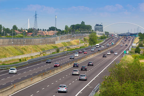 Italian  Freeway traffic  along A1 stock photo