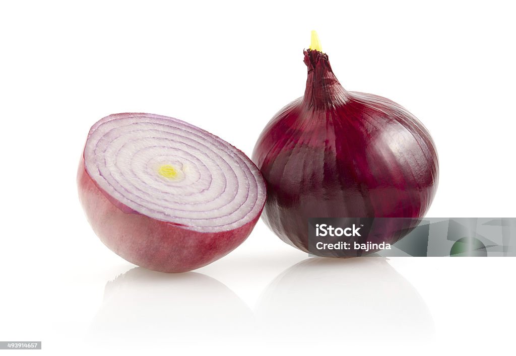 Red Onion with Half on White Background Red Onion with Half Isolated on White Background Spanish Onion Stock Photo