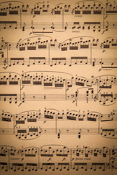 Vintage Sheet Music Old classical sheet music has a vintage tone and texture to it; vertical format wolfgang amadeus mozart photos stock pictures, royalty-free photos & images