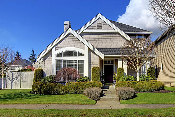 istock Classic new American house exterior in the spring. 493920157