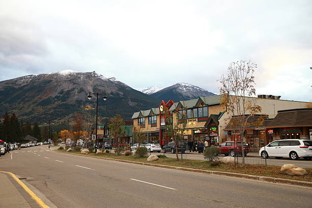 jasper downtown attraction after sunset, canada - jasper kanada bildbanksfoton och bilder