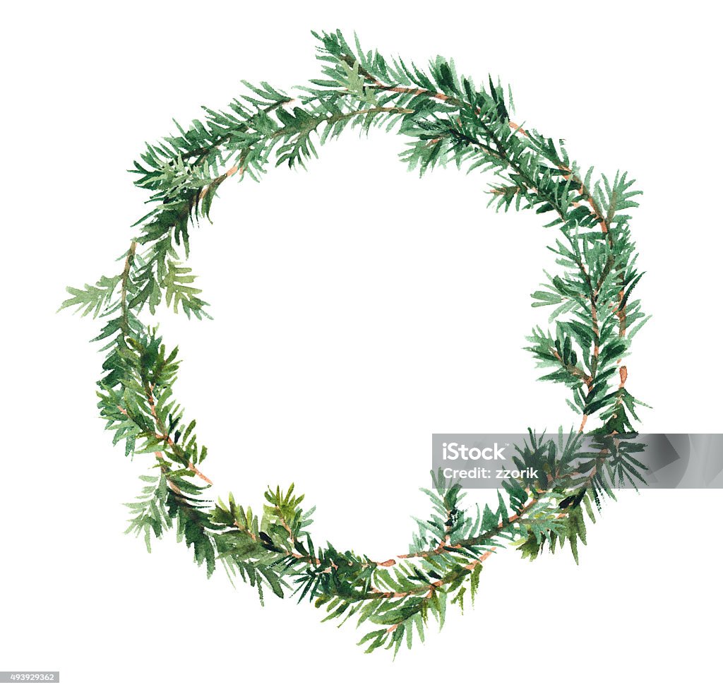 Fir wreath. Watercolor Spruce wreath isolated, Watercolor hand made design Wreath stock illustration