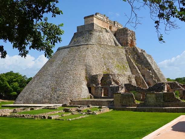 View of the Uxmal pyramid in Mexico Photo taken at Uxmal in Yucatan - Mexico. View of the main mayan pyramid uxmal stock pictures, royalty-free photos & images