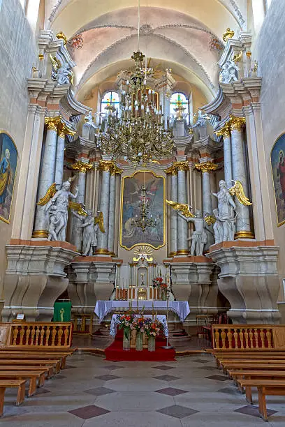 The Baroque-Rococo interior church of St. Rafale in Vilnius, Lithuania
