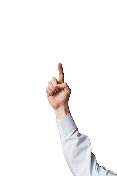 istock Human finger pointing isolated on white background 493941454
