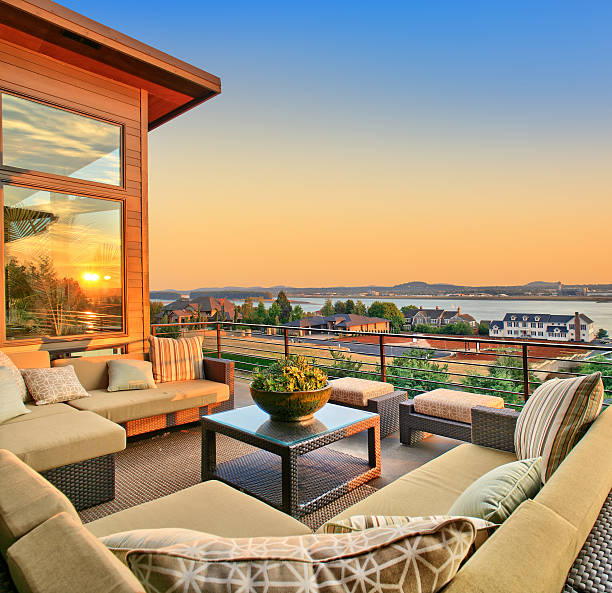 istock Beautiful Sunset View from Deck of Luxury Home 493952153