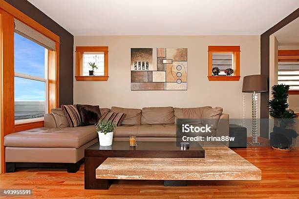 Beautiful Modern Living Room Interior Stock Photo - Download Image Now - Architecture, Brown, Carpet - Decor