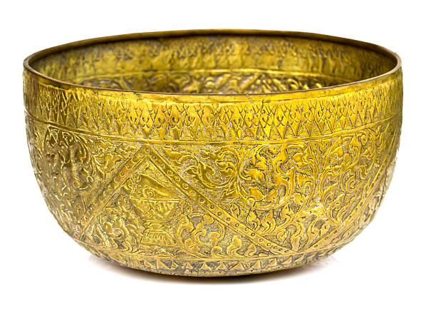 istock Old antique vintage bronze, brass bowl, isolated on white backgr 493957723