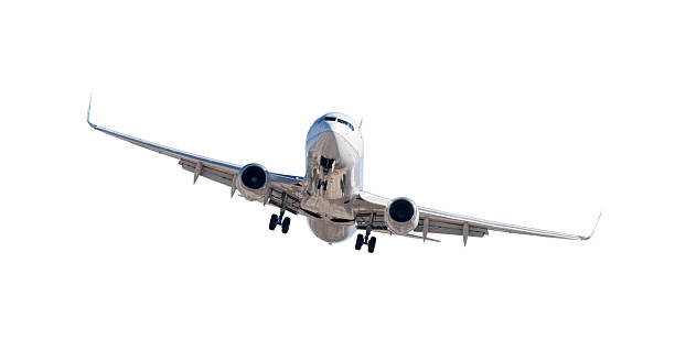 jet avion atterrissant isolé sur blanc - wheel airplane landing air vehicle photos et images de collection