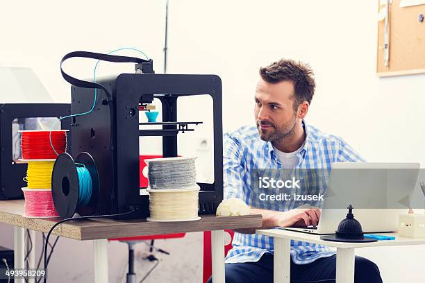 3d Printer Office Stock Photo - Download Image Now - 3D Printing, 3D Printing Filament, Model - Object