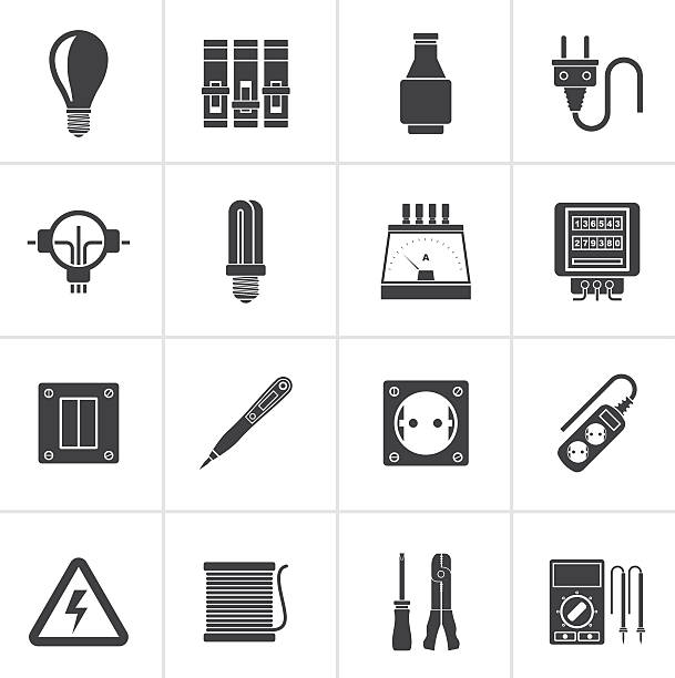 ilustrações, clipart, desenhos animados e ícones de preto ícones de dispositivos elétricos e equipamentos - instrument of measurement meter voltmeter electric meter