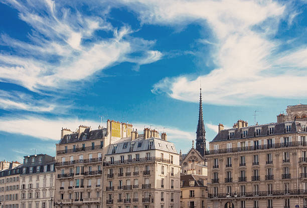 Paris.Ffrance - August 21, 2013: Paris City Apartments. Aerial view at Paris from roof terrace of Centre Pompidou