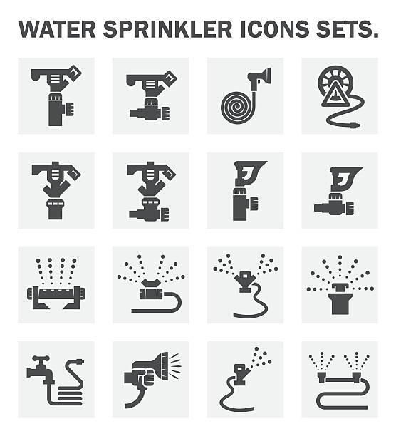 Sprinkler Water sprinkler icons sets. garden hose stock illustrations
