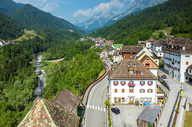 Aerial view on Prato Carnico stock photo