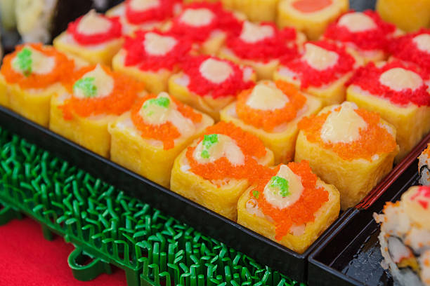 close up of sushi rolls traditional japanese food