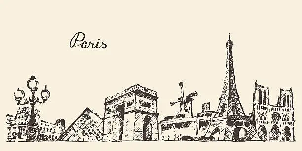 Vector illustration of Paris skyline France illustration hand drawn