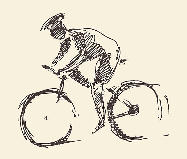 Bicyclist rider man bike vector hand drawn sketch Bicyclist rider man with bike isolated on background vector illustration hand drawn sketch cycling bicycle pencil drawing cyclist stock illustrations
