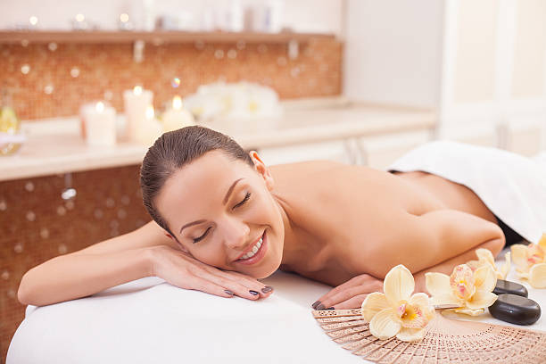istock Cheerful healthy lady is resting beauty salon 493974472