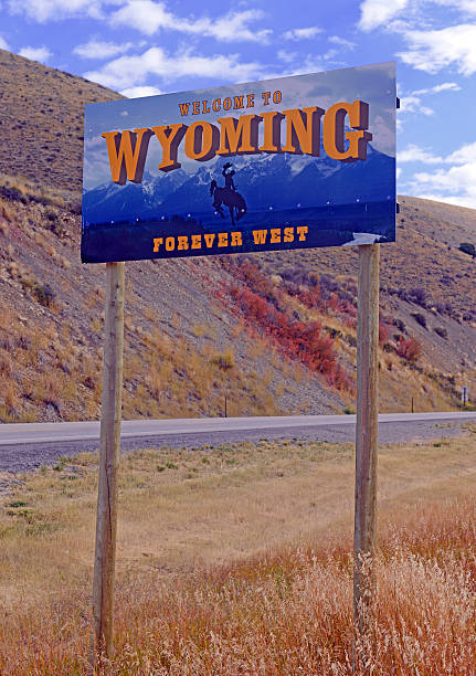 istock Wyoming State Welcome Road sign on interstate 493974760