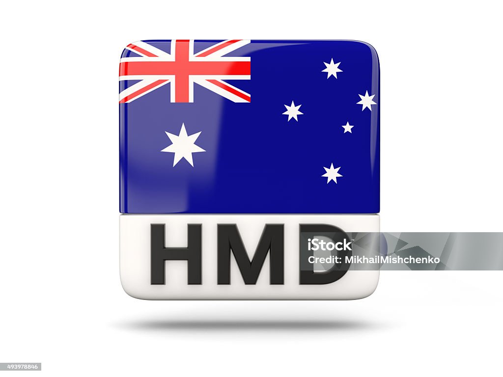 Square icon with flag of heard island and mcdonald islands Square icon with flag of heard island and mcdonald islands and ISO code 2015 Stock Photo