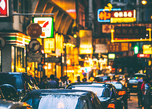 Traffic on the busy streets of Hong Kong.