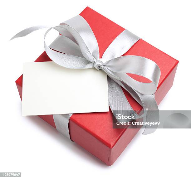 Caja De Regalo Con Tarjeta En Blanco Foto de stock y más banco de imágenes de Carta - Naipe - Carta - Naipe, Celebración - Acontecimiento, Color - Tipo de imagen