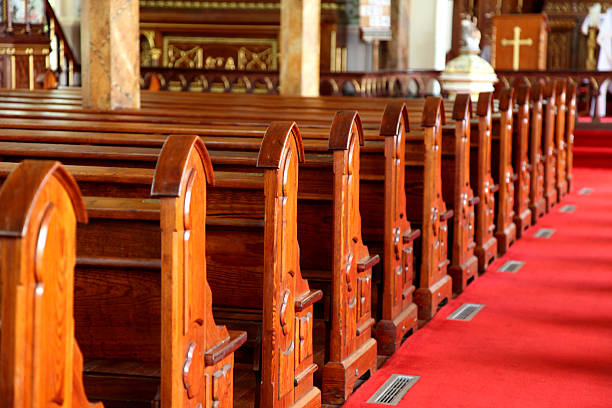 istock Religious: Vintage Church Pews and Aisle 493979687