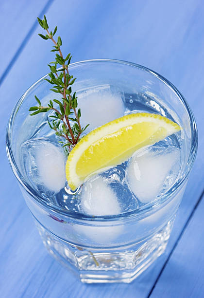 istock Water with lemons and ice decorated herb thyme 493979847