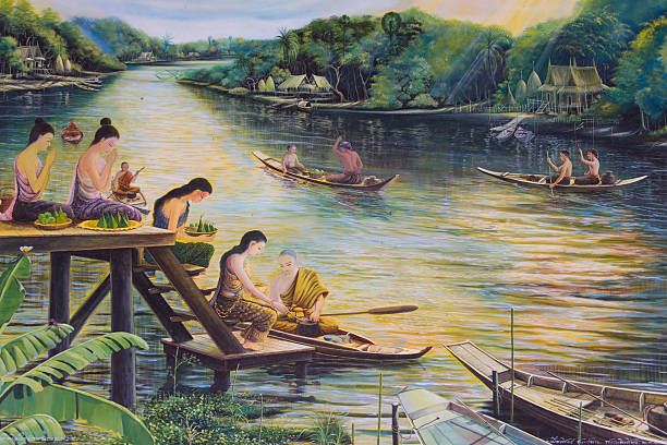 istock Traditional Thai mural painting on temple wall 493981891