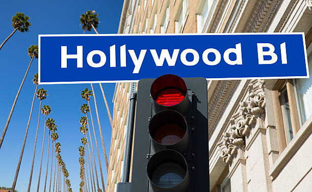 istock Hollywood Boulevard sign illustration on palm trees 493982901