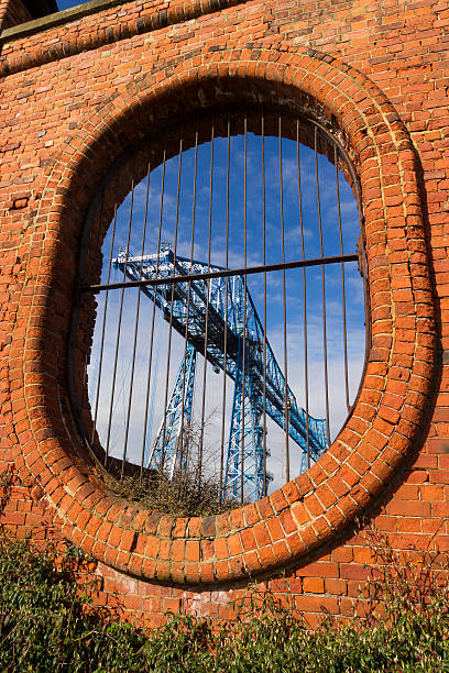 Large blue girders, Tees Transporter Bridge, Middlesbrough, Engl